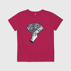 Футболка хлопковая детская Доллары в руке, цвет: маджента