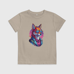 Футболка хлопковая детская Лис в кожаной куртке, цвет: миндальный