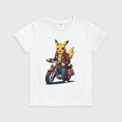 Детская футболка Пикачу на старом мотоцикле