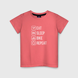 Футболка хлопковая детская Eat sleep bike repeat, цвет: коралловый