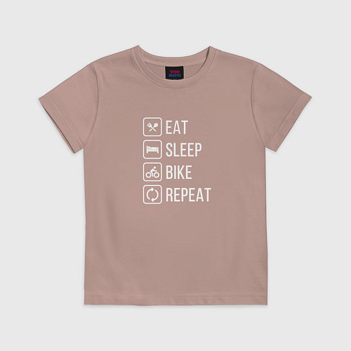 Детская футболка Eat sleep bike repeat / Пыльно-розовый – фото 1
