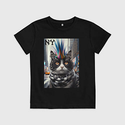 Детская футболка Кот панк с разноцветным хаером - Нью-Йорк