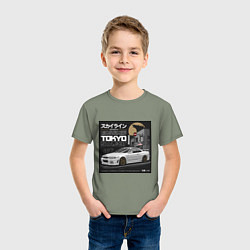 Футболка хлопковая детская Nissan Skyline годзила, цвет: авокадо — фото 2