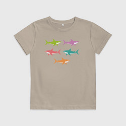 Футболка хлопковая детская Акулы в стиле поп-арт, цвет: миндальный
