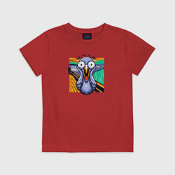 Футболка хлопковая детская Вопящий голубь пародия Крик Мунка, цвет: красный