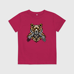 Футболка хлопковая детская Медведь с пистолетом, цвет: маджента