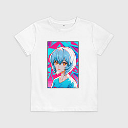 Футболка хлопковая детская Аянами Рей аниме девушка с короткими волосами, цвет: белый