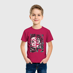 Футболка хлопковая детская Тандзиро иероглифы Клинок рассекающий демонов, цвет: маджента — фото 2