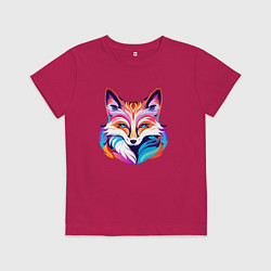 Футболка хлопковая детская Яркий разноцветный портрет лисы, цвет: маджента
