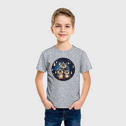 Футболка хлопковая детская Семья сов ночью, цвет: меланж — фото 2