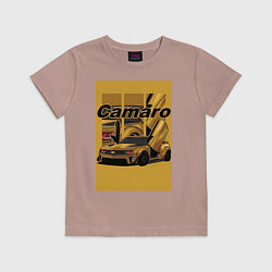 Футболка хлопковая детская Chevrolet Camaro авто, цвет: пыльно-розовый
