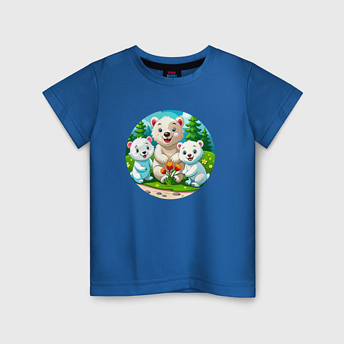 Детская футболка Белые медведи летом / Синий – фото 1