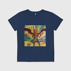 Футболка хлопковая детская Furry dragon rock with a guitar, цвет: тёмно-синий