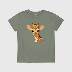 Футболка хлопковая детская Портрет жирафёнка, цвет: авокадо