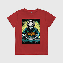 Футболка хлопковая детская Диджей скелет, цвет: красный