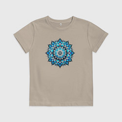Футболка хлопковая детская Мандала цветок голубой, цвет: миндальный