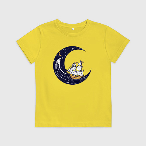 Детская футболка Парусник и космос / Желтый – фото 1