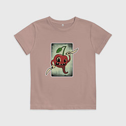 Футболка хлопковая детская Ретро-вишенка-монстр с ножами, цвет: пыльно-розовый