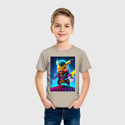 Футболка хлопковая детская Cyberpunk - terrible Pikachu with claws, цвет: миндальный — фото 2
