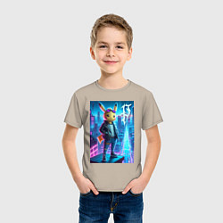 Футболка хлопковая детская Чувак Пикачу в мегаполисе - урбан нейроарт, цвет: миндальный — фото 2