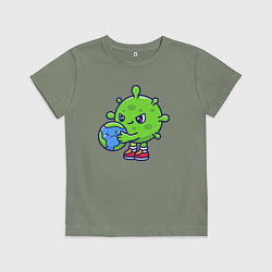 Футболка хлопковая детская Вирус и планета, цвет: авокадо