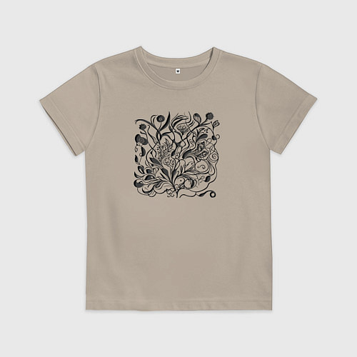 Детская футболка Абстрактные цветы и линии / Миндальный – фото 1