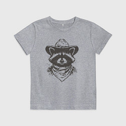 Футболка хлопковая детская Енот ковбой, цвет: меланж