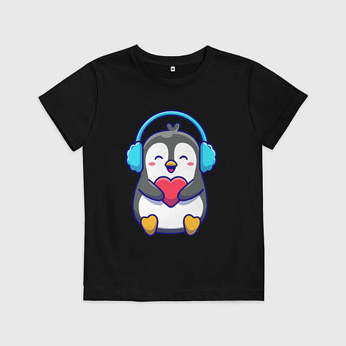 Детская футболка Милый пингвин с сердечком / Черный – фото 1
