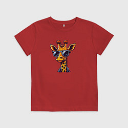 Футболка хлопковая детская Жираф в солнцезащитных очках, цвет: красный