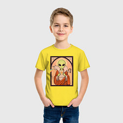 Футболка хлопковая детская Пришелец и кот-единорог, цвет: желтый — фото 2