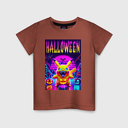 Футболка хлопковая детская Pikachu - halloween vaporwave, цвет: кирпичный