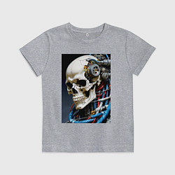 Футболка хлопковая детская Кибер череп - нейроарт фантазия, цвет: меланж