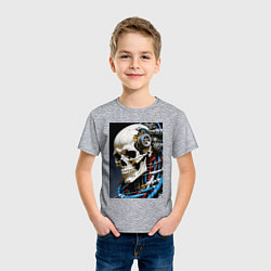 Футболка хлопковая детская Кибер череп - нейроарт фантазия, цвет: меланж — фото 2
