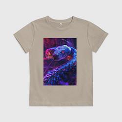Футболка хлопковая детская Неоновая змея, цвет: миндальный