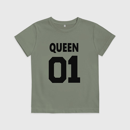 Детская футболка Футбольная надпись черного цвета: 01 королева / Авокадо – фото 1
