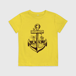 Футболка хлопковая детская Якорь и море, цвет: желтый