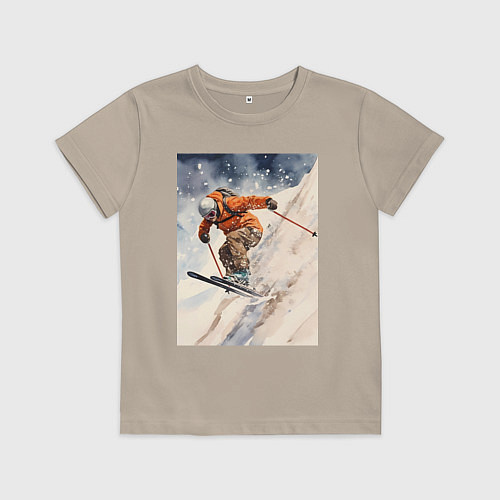 Детская футболка Горные лыжи спортсмен / Миндальный – фото 1