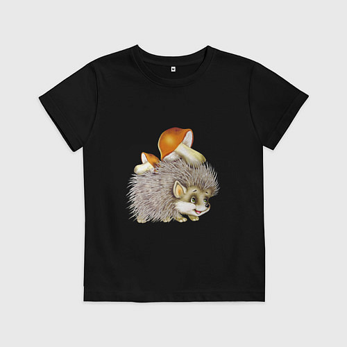 Детская футболка Добрый ежик с грибами / Черный – фото 1