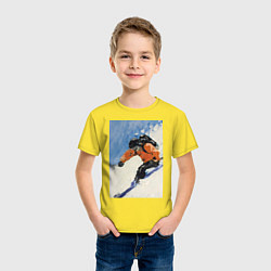 Футболка хлопковая детская Горнолыжный спорт спуск - живопись маслом, цвет: желтый — фото 2