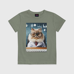 Футболка хлопковая детская Кот аналитик - нейроарт, цвет: авокадо