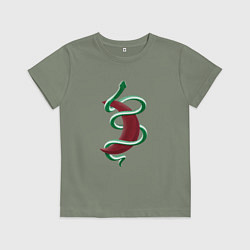 Футболка хлопковая детская Змея вокруг красной луны, цвет: авокадо