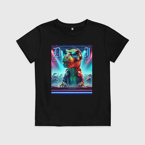 Детская футболка Cool tyrannosaur DJ - ai art / Черный – фото 1