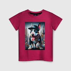 Футболка хлопковая детская Funny bull terrier in New York - ai art, цвет: маджента
