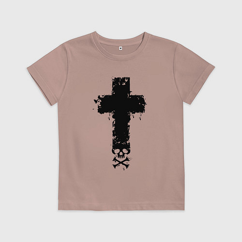 Детская футболка Стильный крест - с черепом / Пыльно-розовый – фото 1