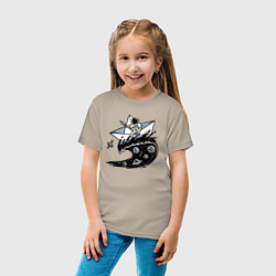 Футболка хлопковая детская Кораблик на космической волне, цвет: миндальный — фото 2