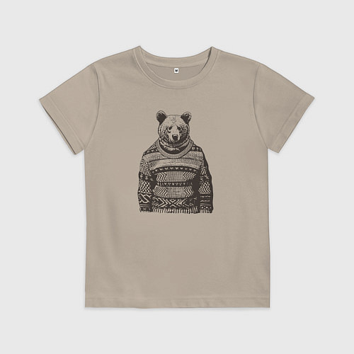 Детская футболка Медведь в свитере новогодний / Миндальный – фото 1