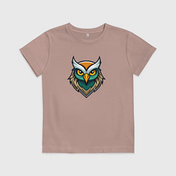 Футболка хлопковая детская Голова филина, цвет: пыльно-розовый