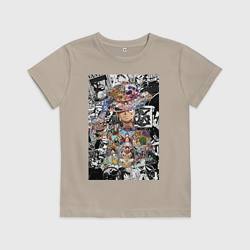 Детская футболка Ван-Пис Луффи коллаж / Миндальный – фото 1