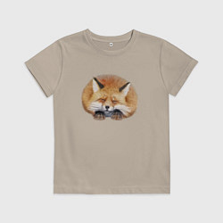 Футболка хлопковая детская Милая пушистая лисичка, цвет: миндальный