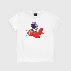 Футболка хлопковая детская Космонавт в самолёте, цвет: белый